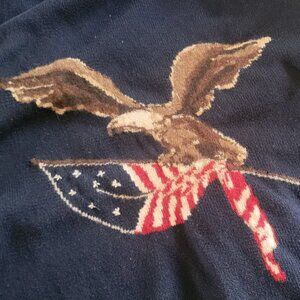 VINTAGE AMERICAN LIVING BRAND PONCHO EAGLE WITH AMERICAN FLAG NAVY ONE SIZE